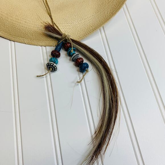 Miller Bros Western Hat Straw Beads Horsehair  Banded Sz 6 7/8 - Picture 3 of 11